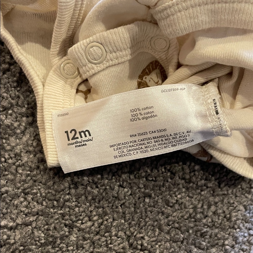 Carters 12m Cream Animal Print Bodysuit an Matching Pant Set - Picture 5 of 7